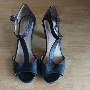 Black Butter Soft Leather Peep Toe Block Heels Giani BERNINI MEMORY FOAM 8